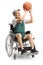 Senior disabled man holding a basketball and sitting in a wheelchair