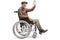 Senior disabled man waving from a wheelchair