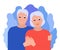 Senior elderly couple man and woman together. Family old age, happy pair, love. Vector