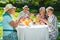 Senior family members picnicking.