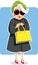 Senior Fashion Lady Holding Purse Vector Illustration