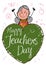 Senior Female Educator over Heart and Doodles for Teachers` Day, Vector Illustration