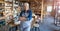 Senior female pottery artist in her art studio