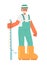 Senior fisher holding fishing rod flat concept vector spot illustration