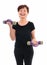 Senior fitness woman with barbells