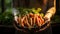 Senior gardener hands holding harvested carrots in the garden. Mature farmer with a bunch of self-grown vegetables. Growing own