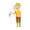 Senior Grey-haired Man with Mustache Fishing Vector Illustration