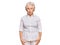 Senior grey-haired woman wearing casual clothes making fish face with lips, crazy and comical gesture