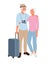 Senior happy couple enjoying trip, travel tour. Active elderly concept with retired people around the world