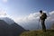 Senior hiker enjoying amazing landscape of the Alp