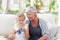 Senior knitting with her granddaughter