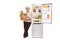 Senior lady leaning on a fridge