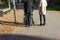 senior lady with rollator walking in a south german historical c