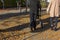 senior lady with rollator walking in a south german historical c