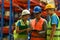 Senior male manager and warehouse workers are inspecting stock tick and cardboard stock product on digital tablet in a