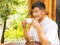 Senior males feel happy drinking coffee in the morning