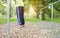 senior man with bare feet try to walking by himself on concrete stone floor