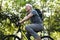 Senior man biking in the park