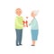 Senior man giving woman a present, elderly romantic couple in love vector Illustration on a white background