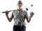 Senior man golfer golfing shadow silhouette isolated white back