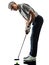 Senior man golfer golfing shadow silhouette isolated white back