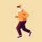 Senior man grandpa with gray hair beard in sports uniform jogging. Disease dementia prevention quality of life social involvement