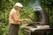 Senior man grilling outdoors