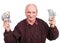 Senior man holding a stack of money. Portrait of an excited old businessman