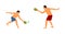 Senior man playing beach tennis with boy in sand, ball game for beach, vector.