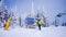 Senior man skier skiing in the West Bowl high alpine ski area at Sun Peaks