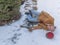 Senior man slipping on ice on his walkway