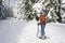 Senior man snowshoeing