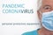 Senior man wearing blue protective mask against coronavirus contagion, white background. Close up on face with blue eye