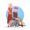 Senior Man On Wheel Chair And Woman Couple Grandmother And Grandfathr Gray Hair Icon