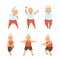 Senior Man and Woman with Grey Hair Doing Physical Exercises Stretching Vector Set