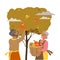 Senior Man and Woman Harvesting Gathering Ripe Apple Fruits from Tree in Basket in the Garden Vector Illustration