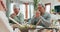 Senior man, woman and praying for food at dinner table with big family at home. Group of people in worship, prayer or