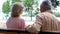 Senior man and woman relaxing outdoor, resting countryside, retirement leisure