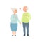 Senior man and woman walking together holding hands, elderly romantic couple in love vector Illustration on a white