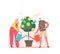 Senior Man and Woman Watering Potted Money Tree with Golden Coins and Banknotes. Pensioner Characters Grow Capital