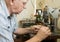 Senior man working at a workbench