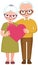 Senior married couple of lovers in full length hold the symbol o