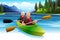 Senior Mature Elderly Retired Couple Canoeing Vector Illustration