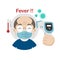 Senior measuring body temperature and wearing a face mask vector illustration