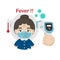 Senior measuring body temperature and wearing a face mask vector illustration