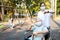 Senior mother and daughter show thumbs down,family wearing medical mask,asian people prevent the Covid-19 infection,epidemic,