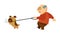 Senior old man walking with angry dog domestic animal