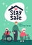 Senior patient protection, stay safe concept. Social poster with An elderly women and man in a face mask. Simple flat