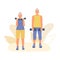 Senior people doing sports together. Gray-haired couple lifts dumbbells, trains muscles of arms