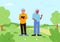 Senior people gadgets outdoor. Elderly persons use tablet and phone in park, watching location, older generation with